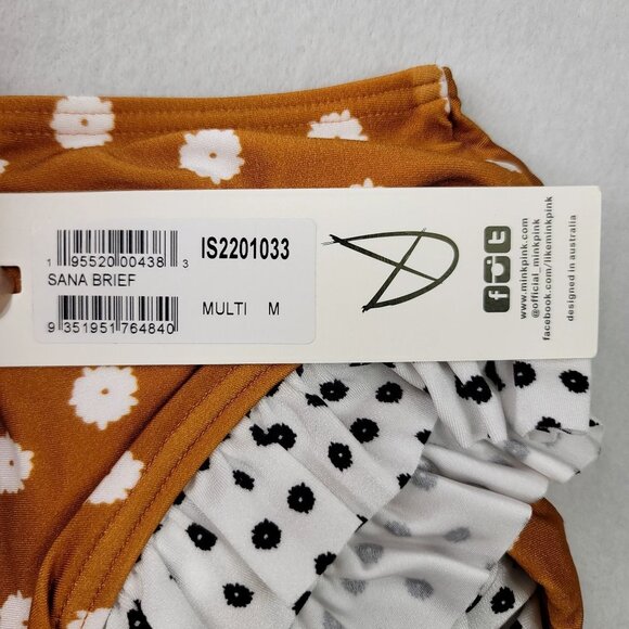 Minkpink Swim Medium Sana Brief High-Waist Bikini Bottom Polka Dot Ruffle Retro - Picture 2 of 5